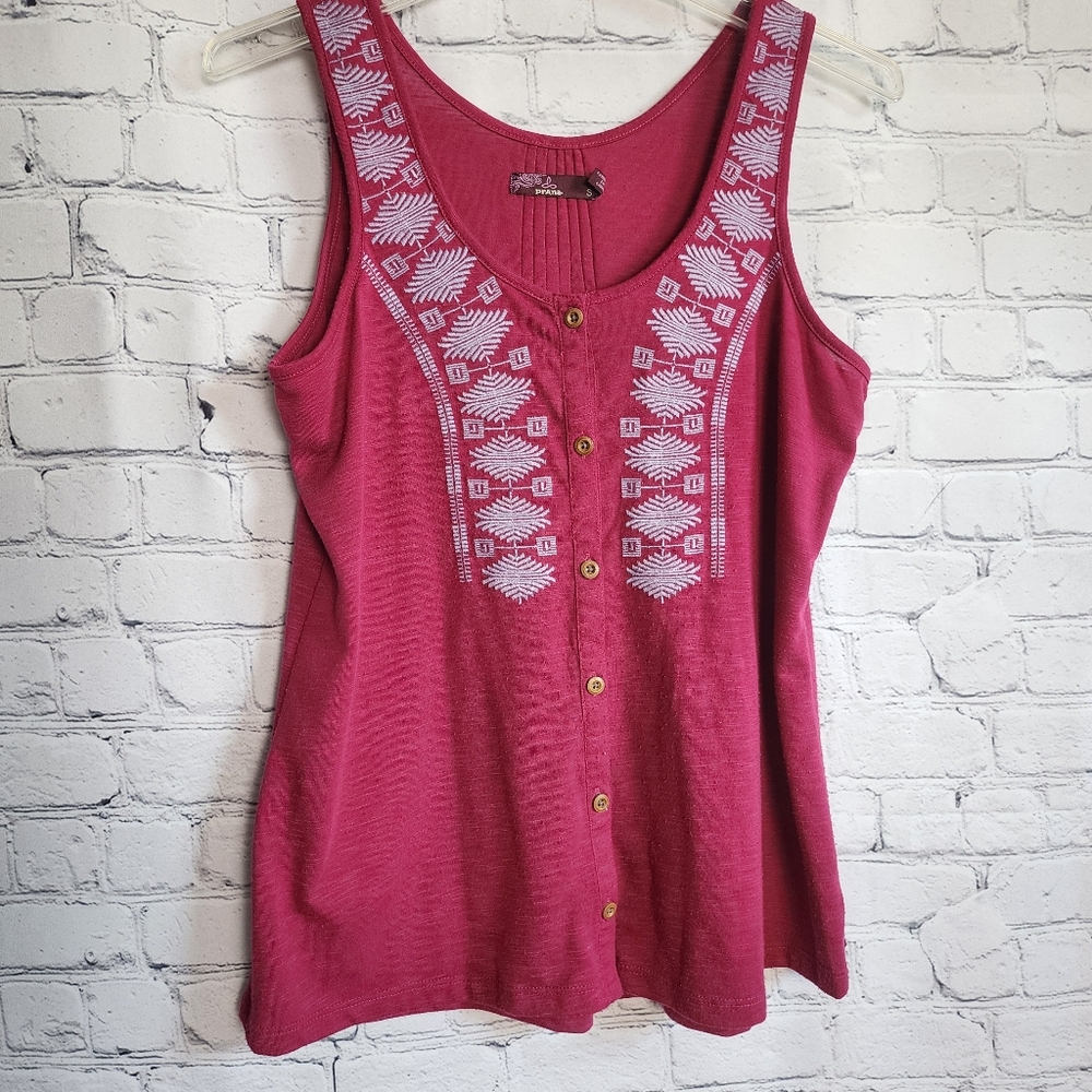 Prana Dark Pink Embroidered Tank‎ Top